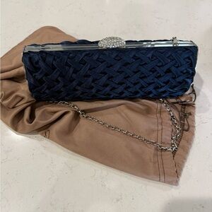 Jessica McClintock Navy Woven Clutch with Silver Accents
